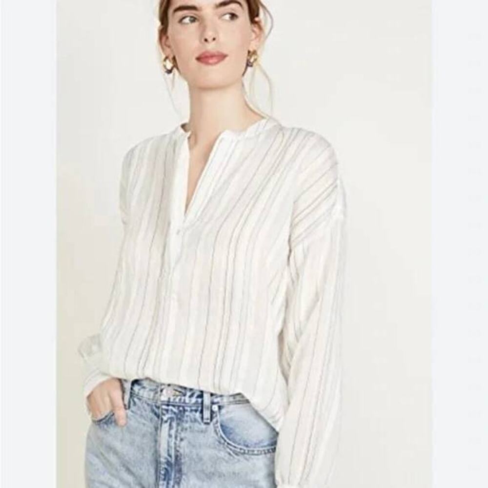 Vince Drapey Long Sleeve Stripe Band Collar Shirt White M NWT Minimalist Chic